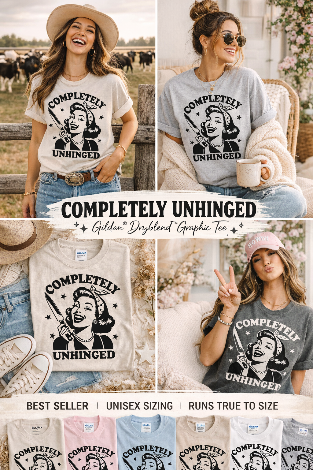 Completely Unhinged Graphic Tee | Funny Retro Cowgirl Shirt | Sassy Western Boutique Tee