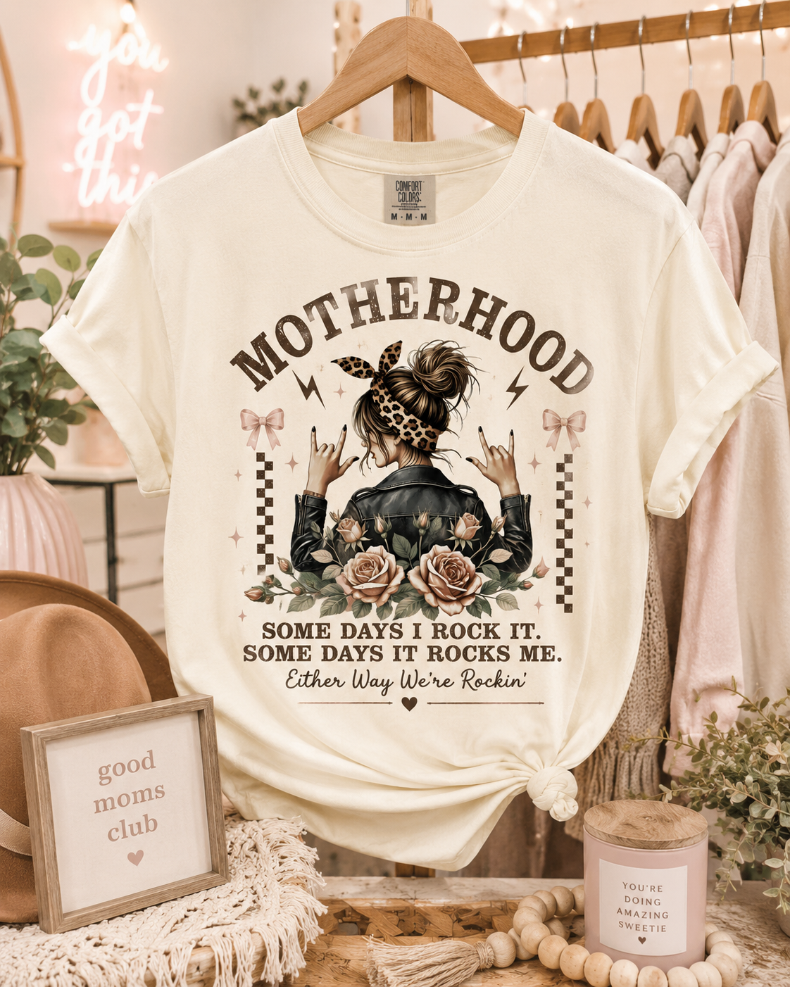 Motherhood Rockin Tee – Funny Mom Life Shirt, Trendy Mama Graphic Tee
