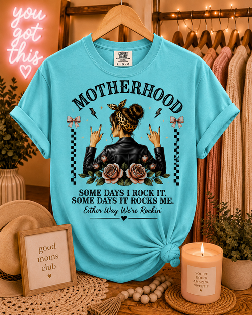 Motherhood Rockin Tee – Funny Mom Life Shirt, Trendy Mama Graphic Tee