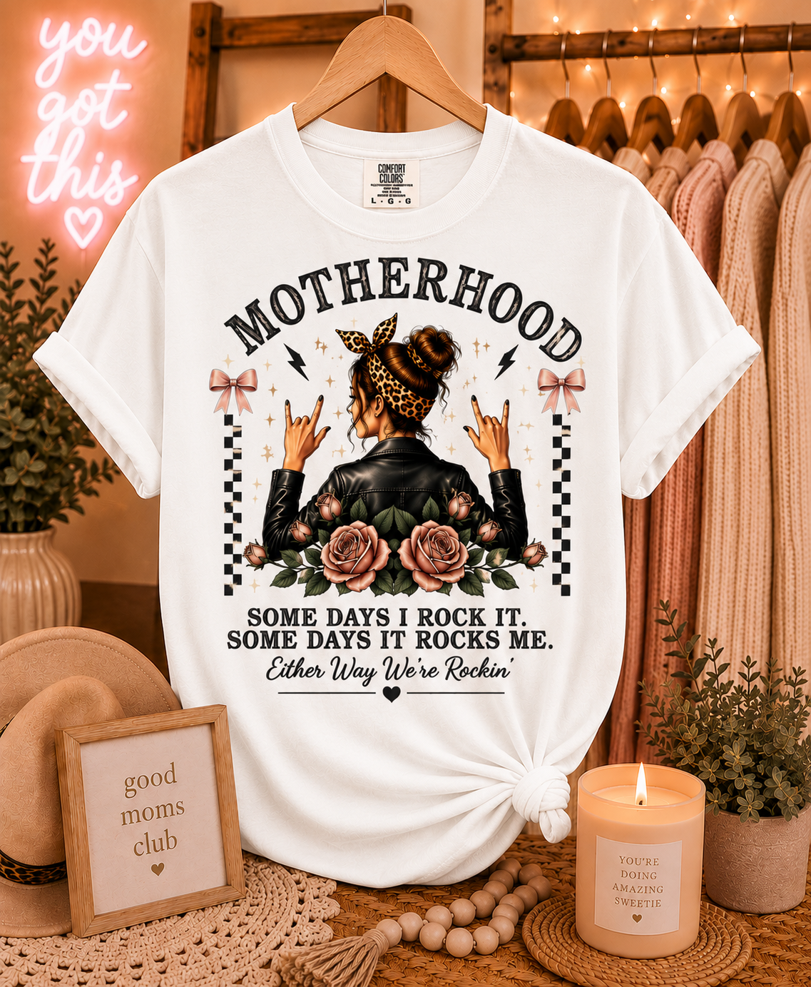 Motherhood Rockin Tee – Funny Mom Life Shirt, Trendy Mama Graphic Tee