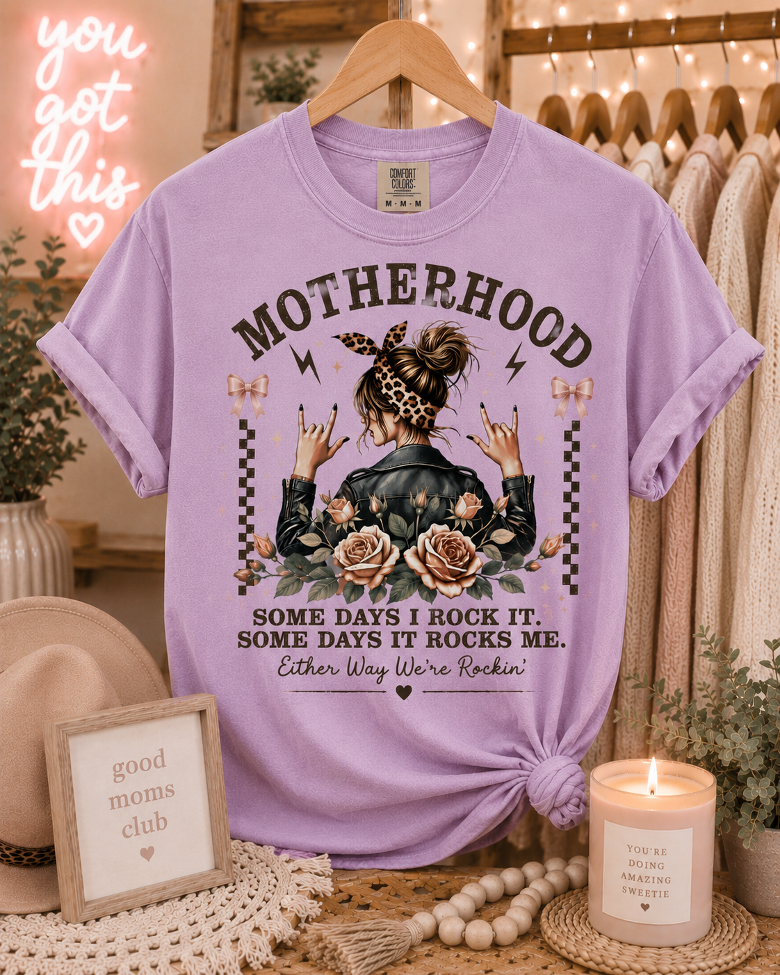 Motherhood Rockin Tee – Funny Mom Life Shirt, Trendy Mama Graphic Tee