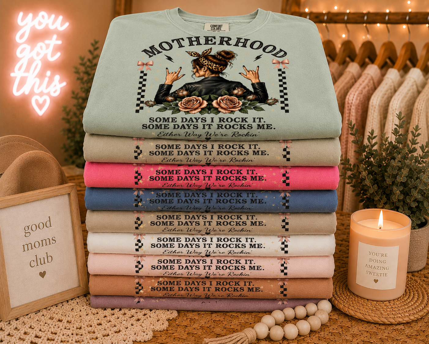 Motherhood Rockin Tee – Funny Mom Life Shirt, Trendy Mama Graphic Tee