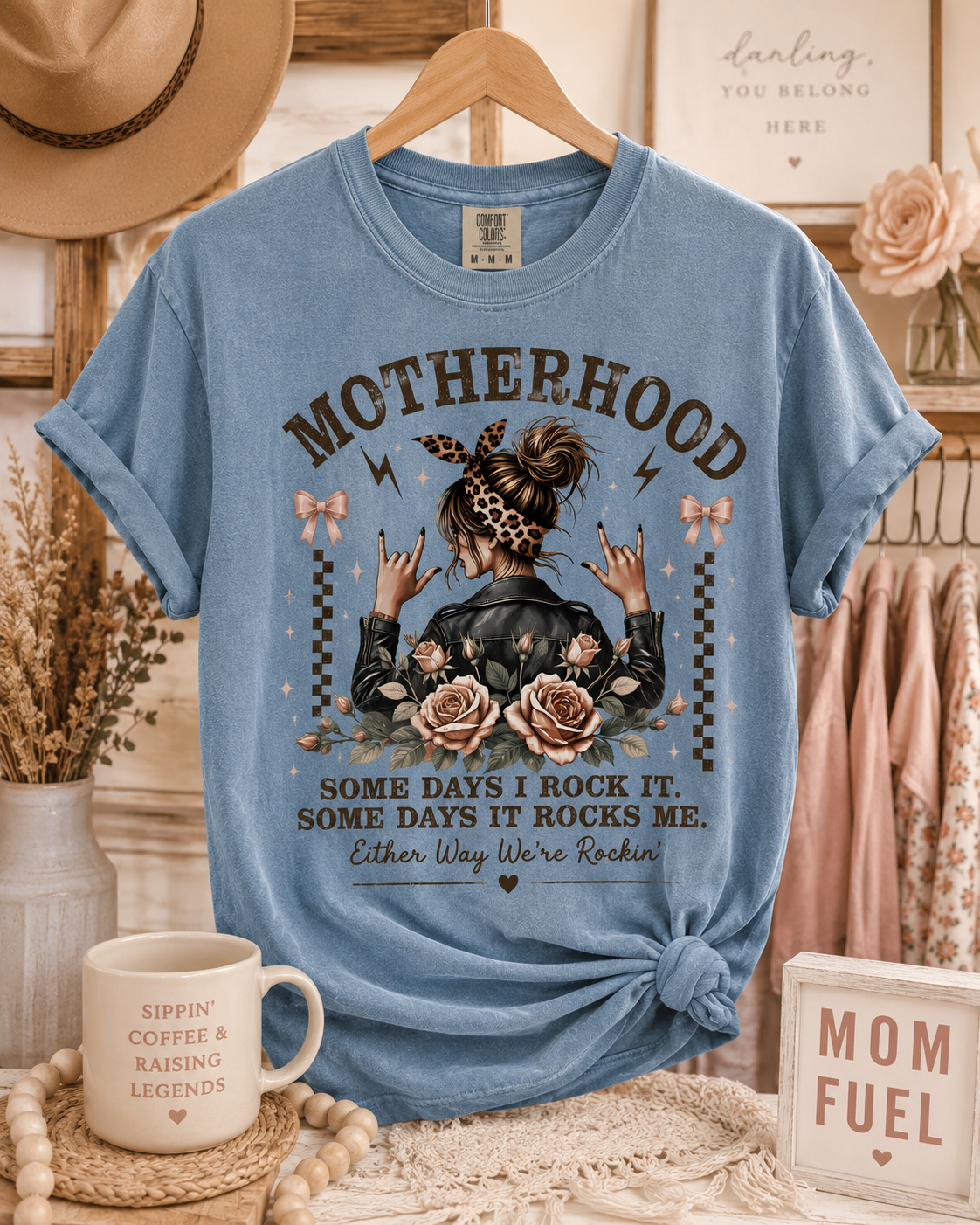Motherhood Rockin Tee – Funny Mom Life Shirt, Trendy Mama Graphic Tee